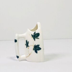 vintage hand painted bone china iron tooth pick‎ holder green ivy leaves mini